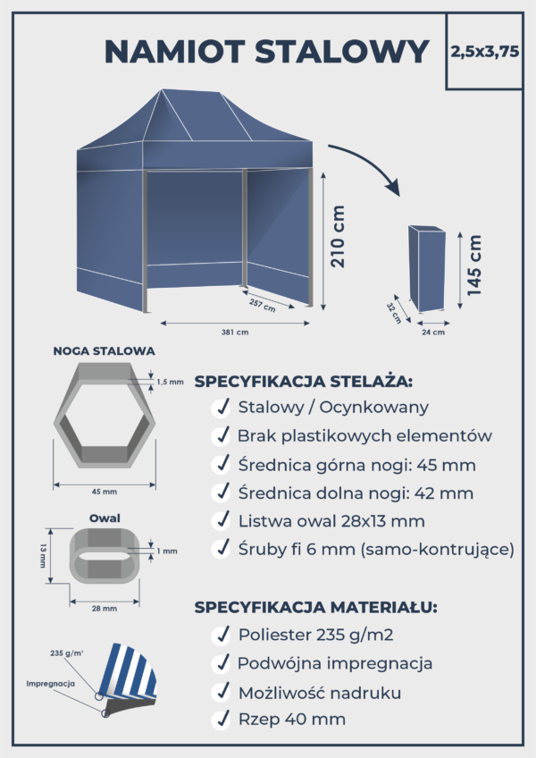 Namiot stalowy 2,5x3,75 - obrazek 10