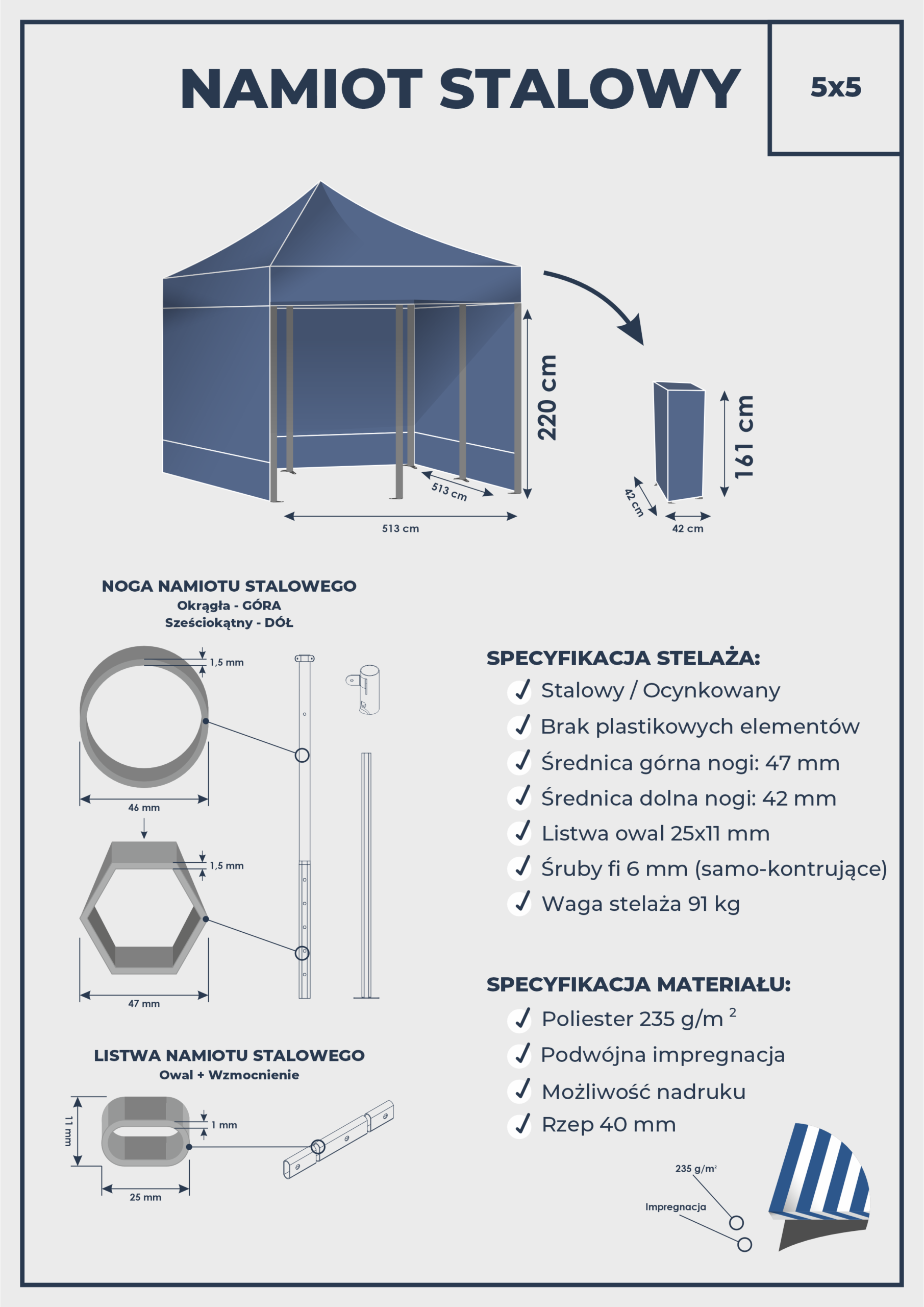 Namiot stalowy 5x5 ZIELONY (ZE STANU – wysyłka w 48h) - obrazek 6
